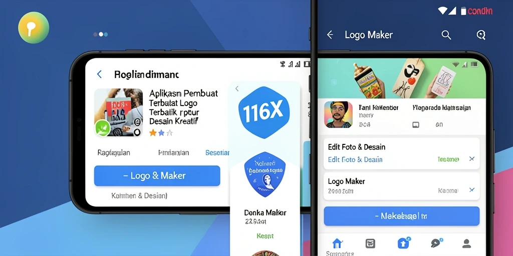 Tampilan antarmuka 116X yang mudah digunakan untuk membuat logo.