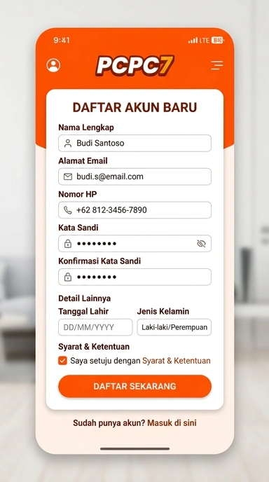 Tampilan halaman daftar pcpc7